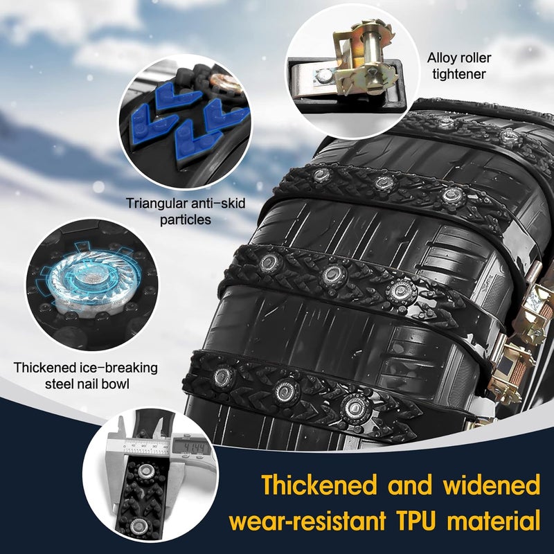 Mistriddle Snow Chains, Anti Slip, Non-metallic, Emergency Tire Chains Suitable for Cars, Trucks, Pickup, SUVs with Tire Width of 165-255mm(14 Pack, Black) - Image 3